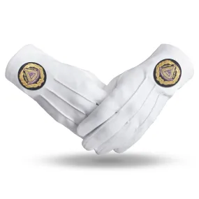 Past Grand Master Blue Lodge Gloves - Machine Embroidery Cotton With Black Patch