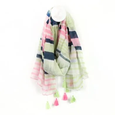 Pink, Grey And Mint Tassel Scarf