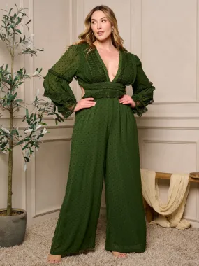 Plus Size Forest Green Lace Accent Jumpsuit