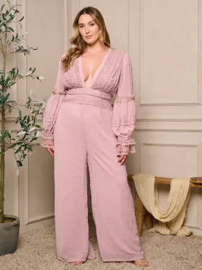 Plus Size Mauve Pink Lace Accent Jumpsuit