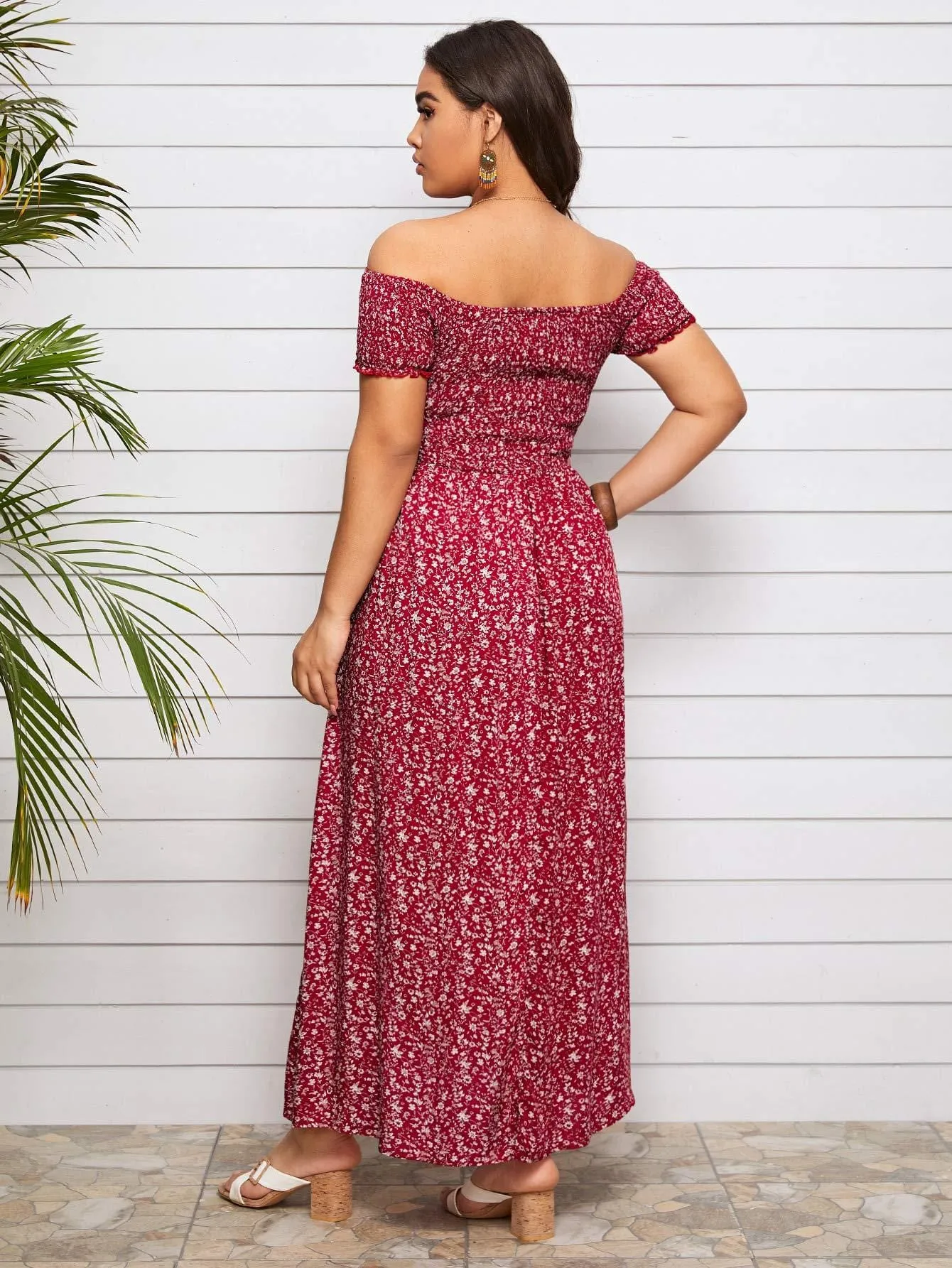 Plus Size Off Shoulder Floral Maxi Dress