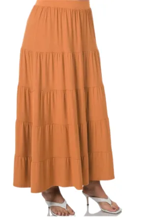 Plus Tiered Maxi Skirt Style 8214X in Black or Almond