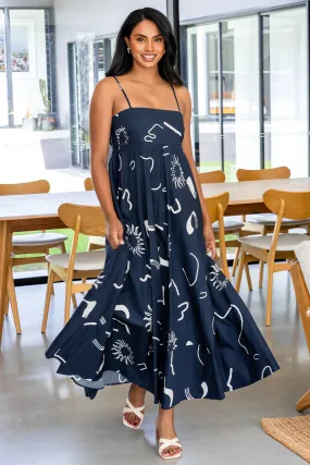 Portafino Maxi Dress Navy Dali Print