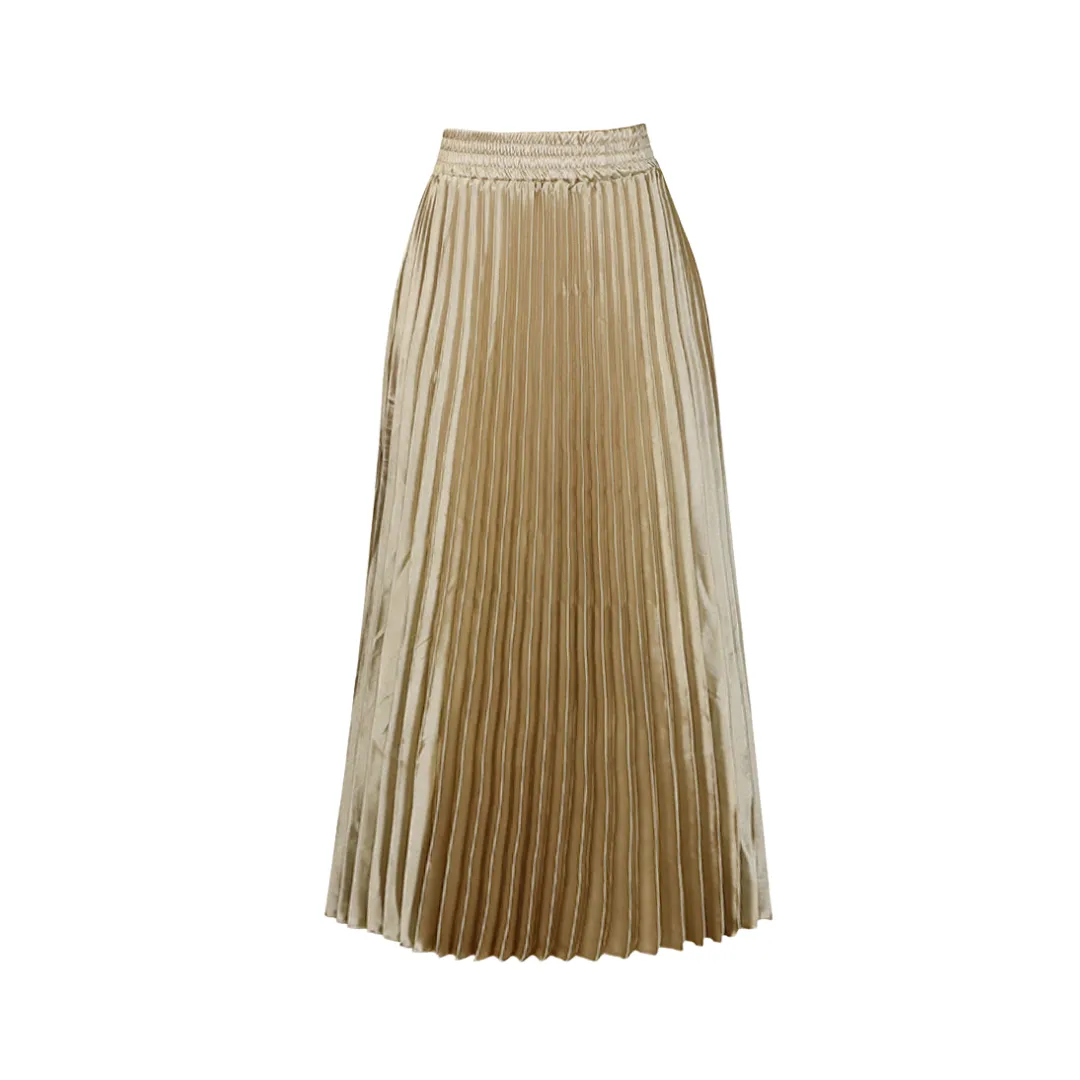 Pre Order:  Solid High Waist Pleated Maxi Skirt