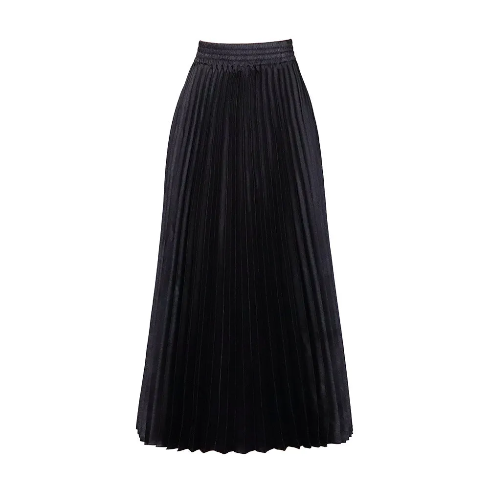 Pre Order:  Solid High Waist Pleated Maxi Skirt