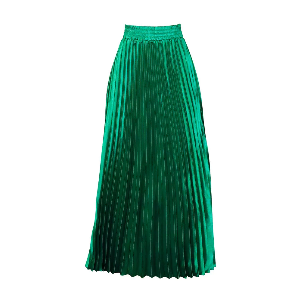 Pre Order:  Solid High Waist Pleated Maxi Skirt