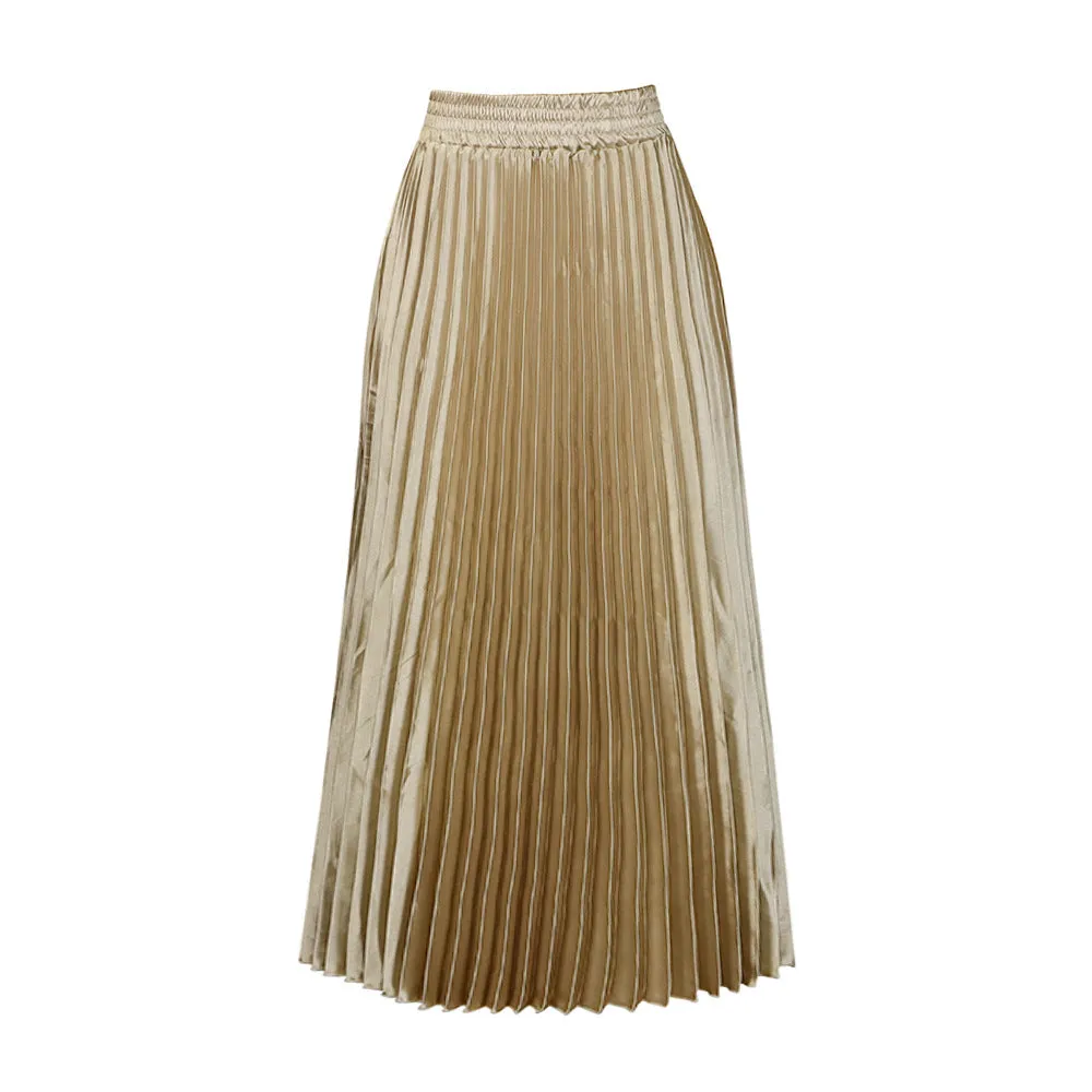 Pre Order:  Solid High Waist Pleated Maxi Skirt