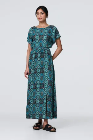 Printed Batwing Sleeve Maxi Dress