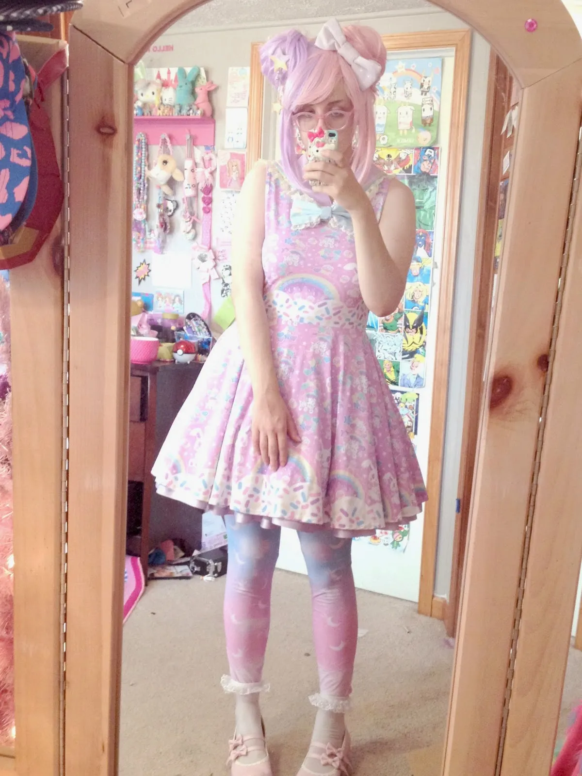 Rainbow sweets pink skater dress [made to order]