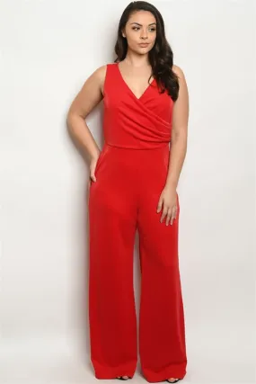 Red Shimmer Wide Leg Plus Size Bodysuit