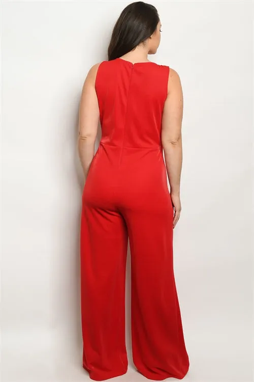 Red Shimmer Wide Leg Plus Size Bodysuit