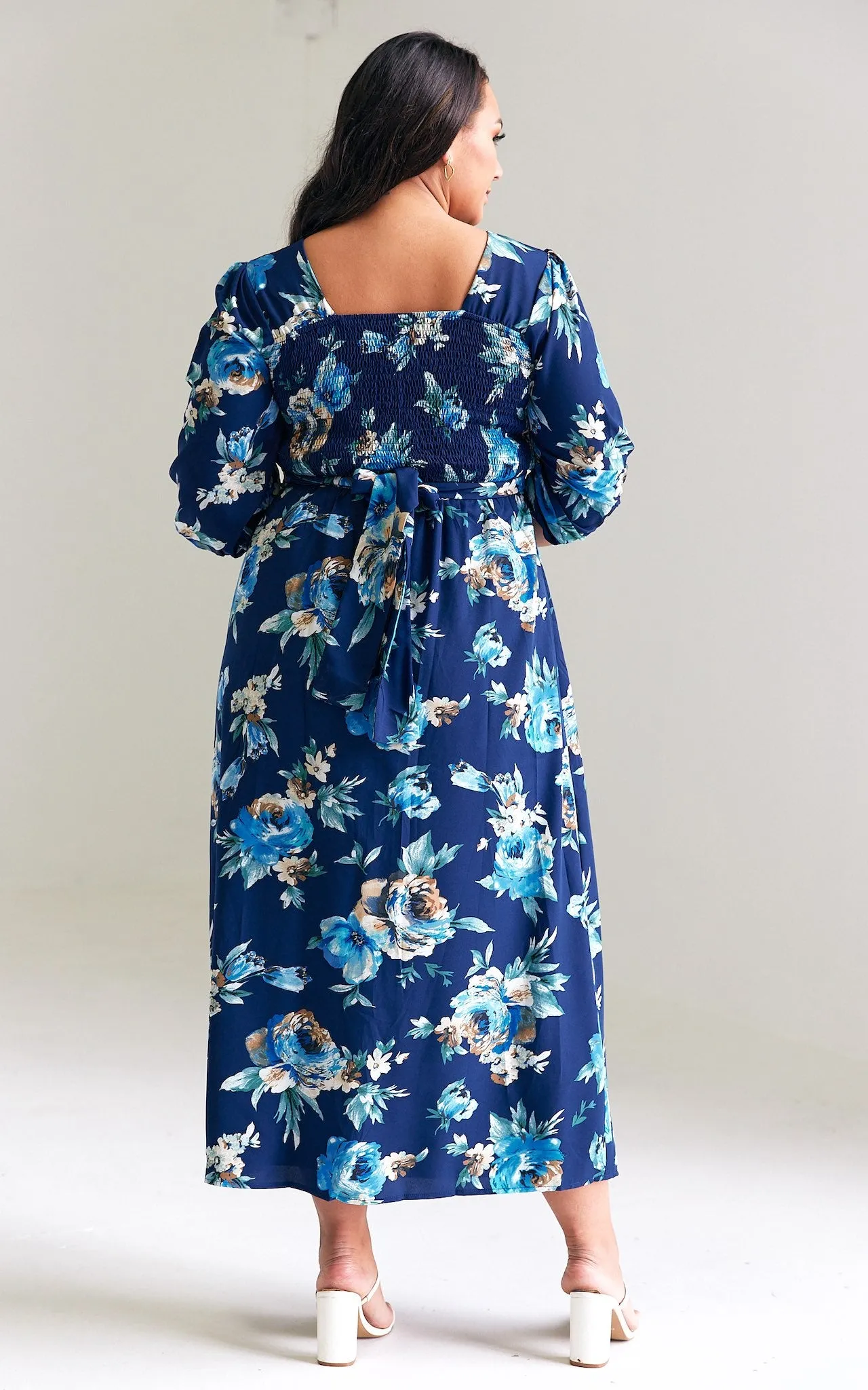 Roza Long Sleeve Maxi Dress - Navy Blue Floral