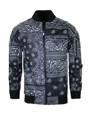 S51055-BANDANA PAISELY BOMBER JACKET (BLACK)