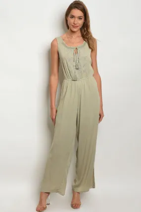 Sage Green Embroidered Accent Jumpsuit