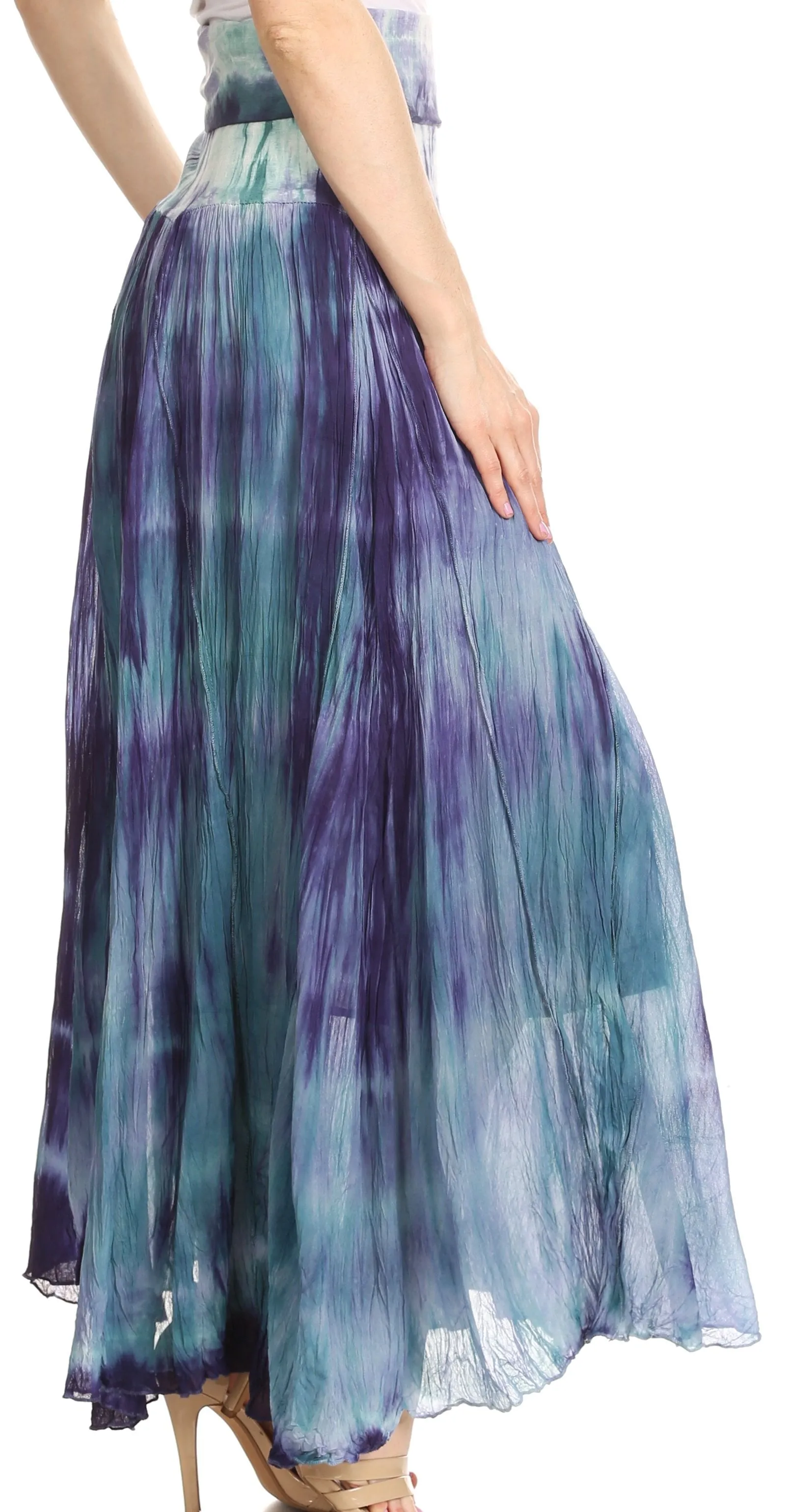 Sakkas Laila Boho Foldover Waistband  Maxi Skirt With Marble Ombre Dye