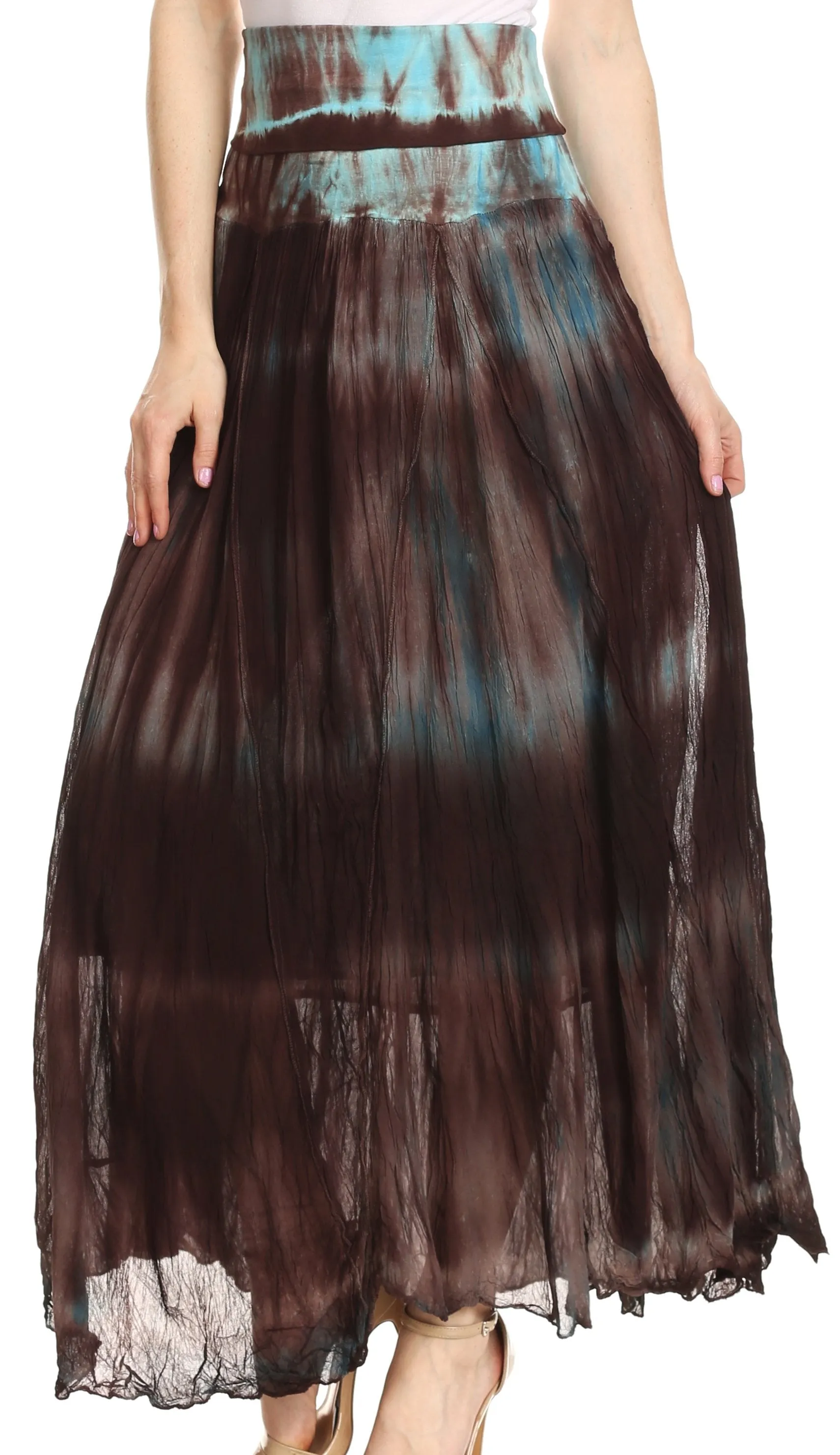 Sakkas Laila Boho Foldover Waistband  Maxi Skirt With Marble Ombre Dye