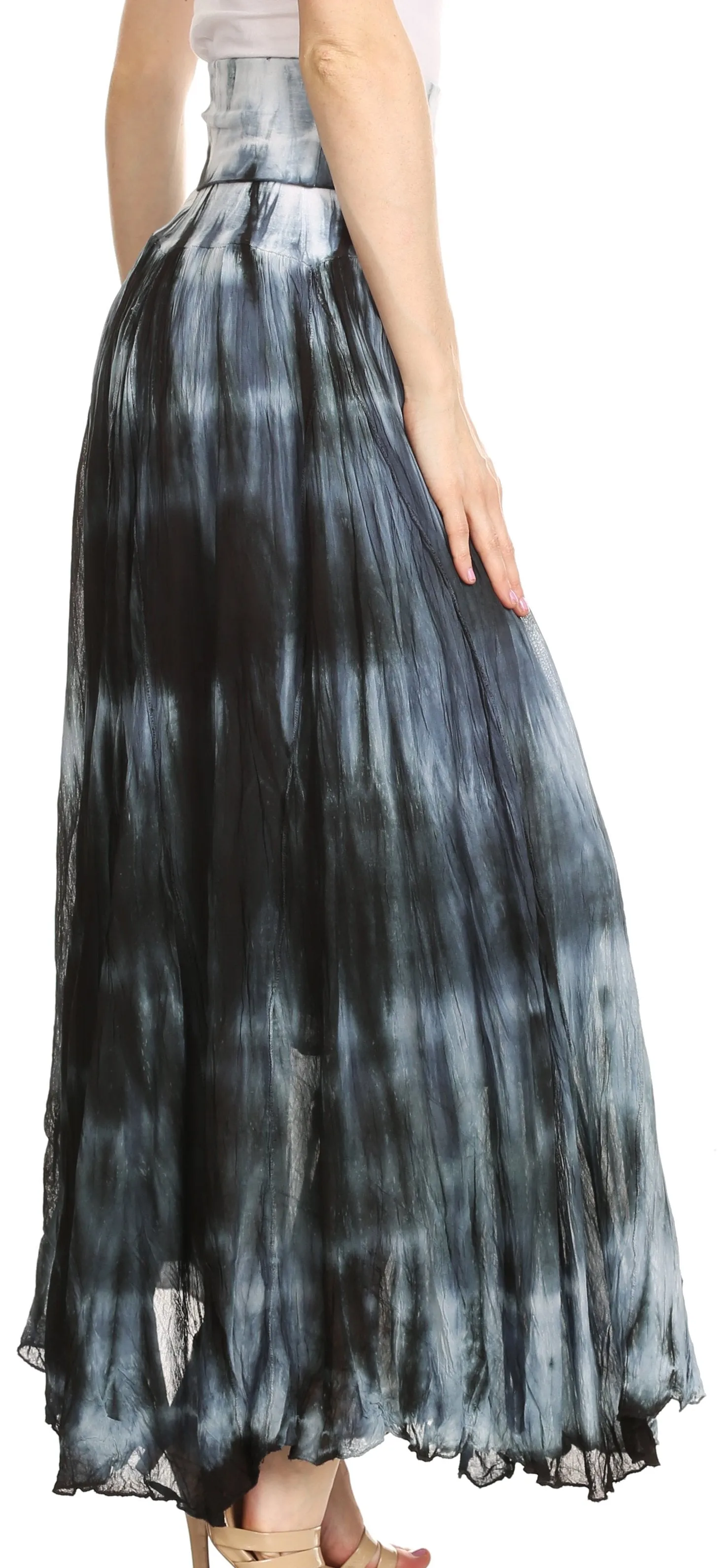 Sakkas Laila Boho Foldover Waistband  Maxi Skirt With Marble Ombre Dye