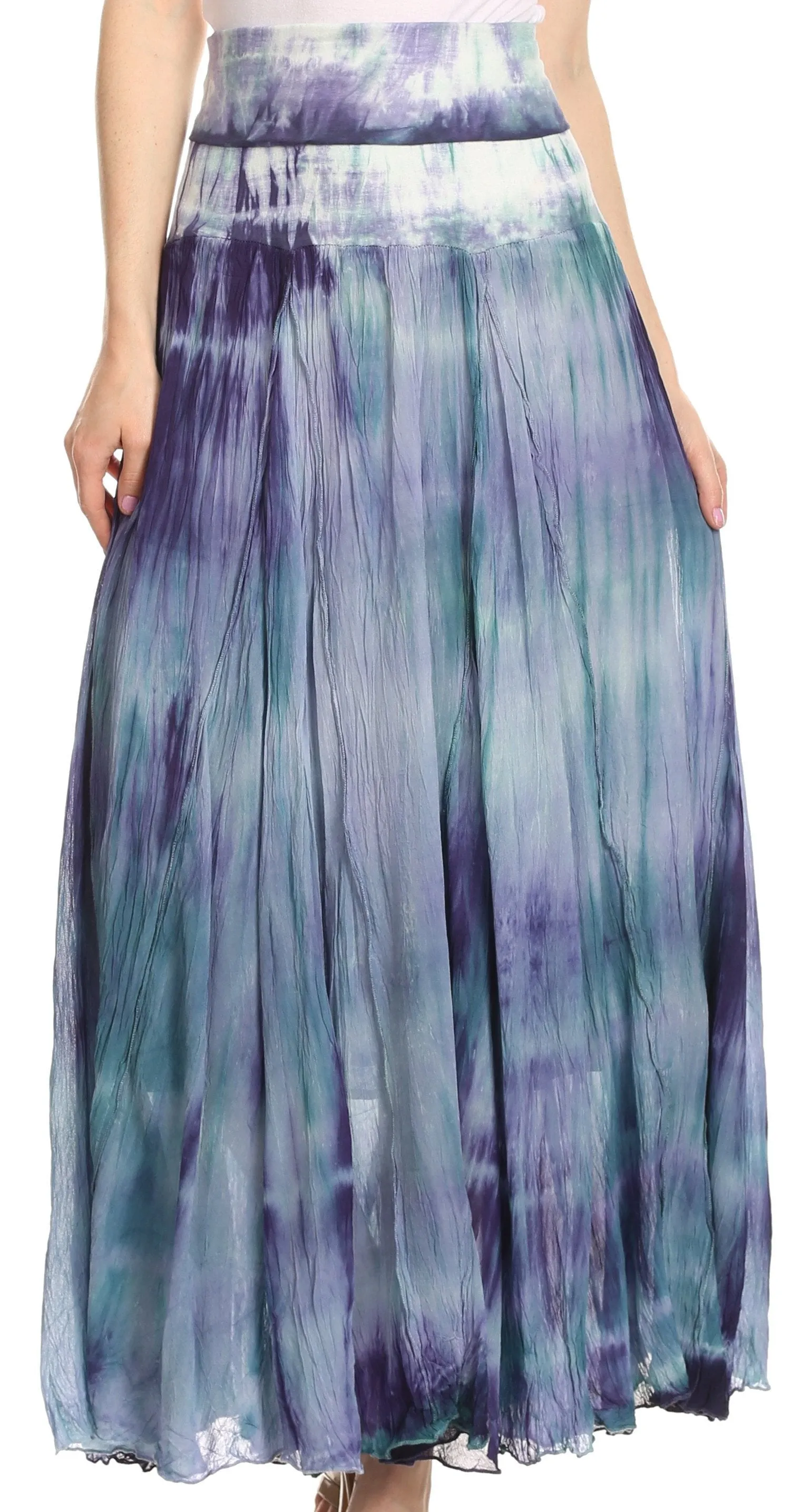 Sakkas Laila Boho Foldover Waistband  Maxi Skirt With Marble Ombre Dye