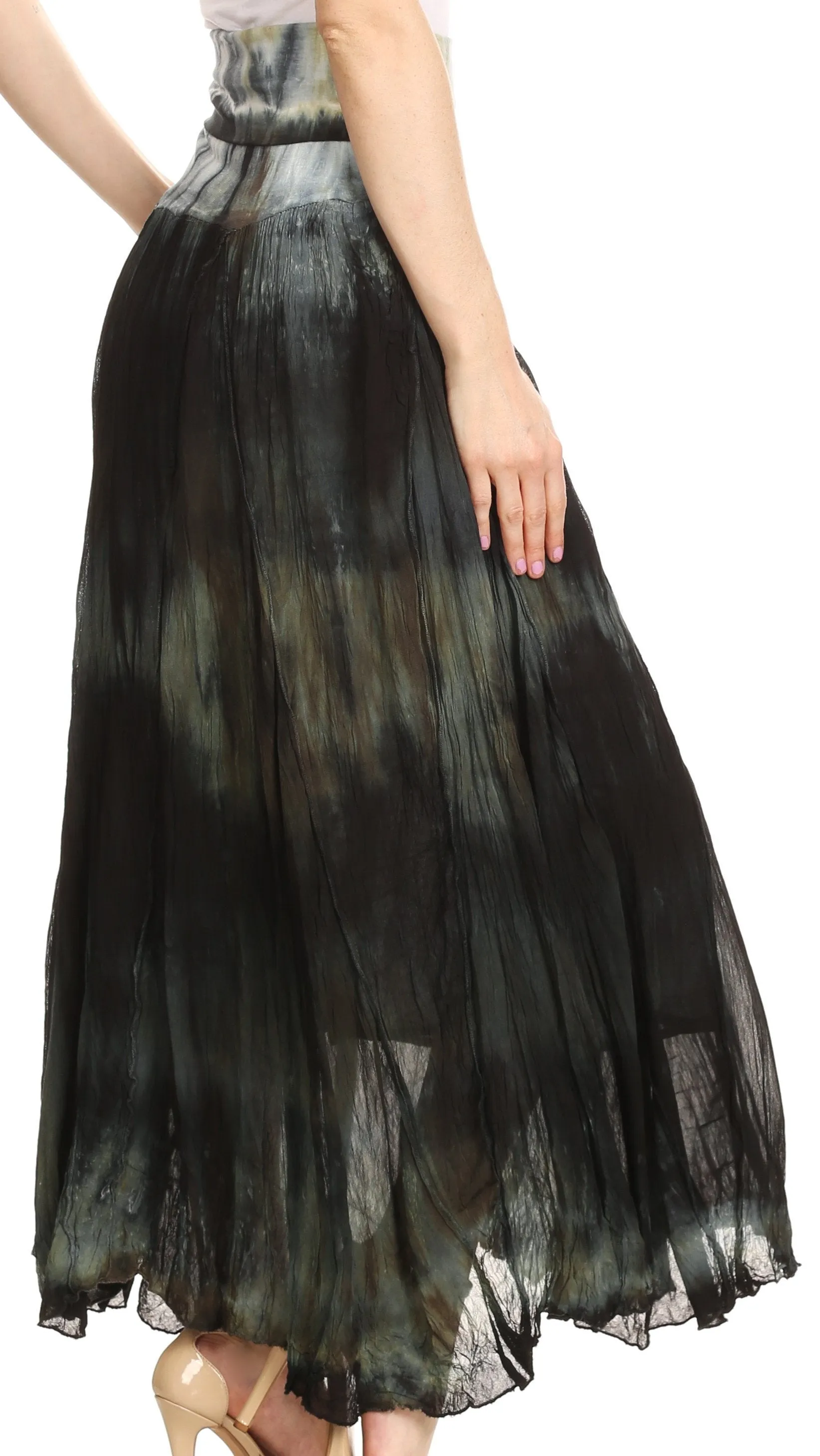 Sakkas Laila Boho Foldover Waistband  Maxi Skirt With Marble Ombre Dye