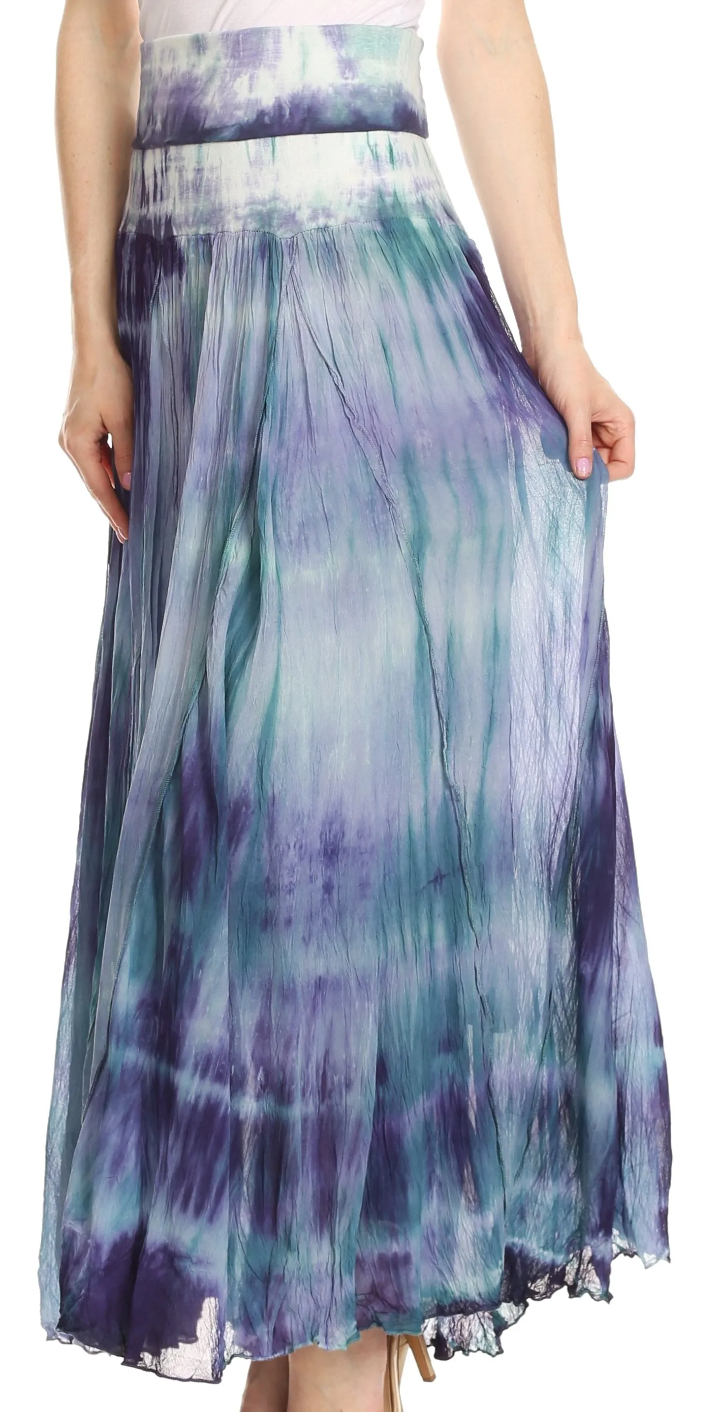 Sakkas Laila Boho Foldover Waistband  Maxi Skirt With Marble Ombre Dye