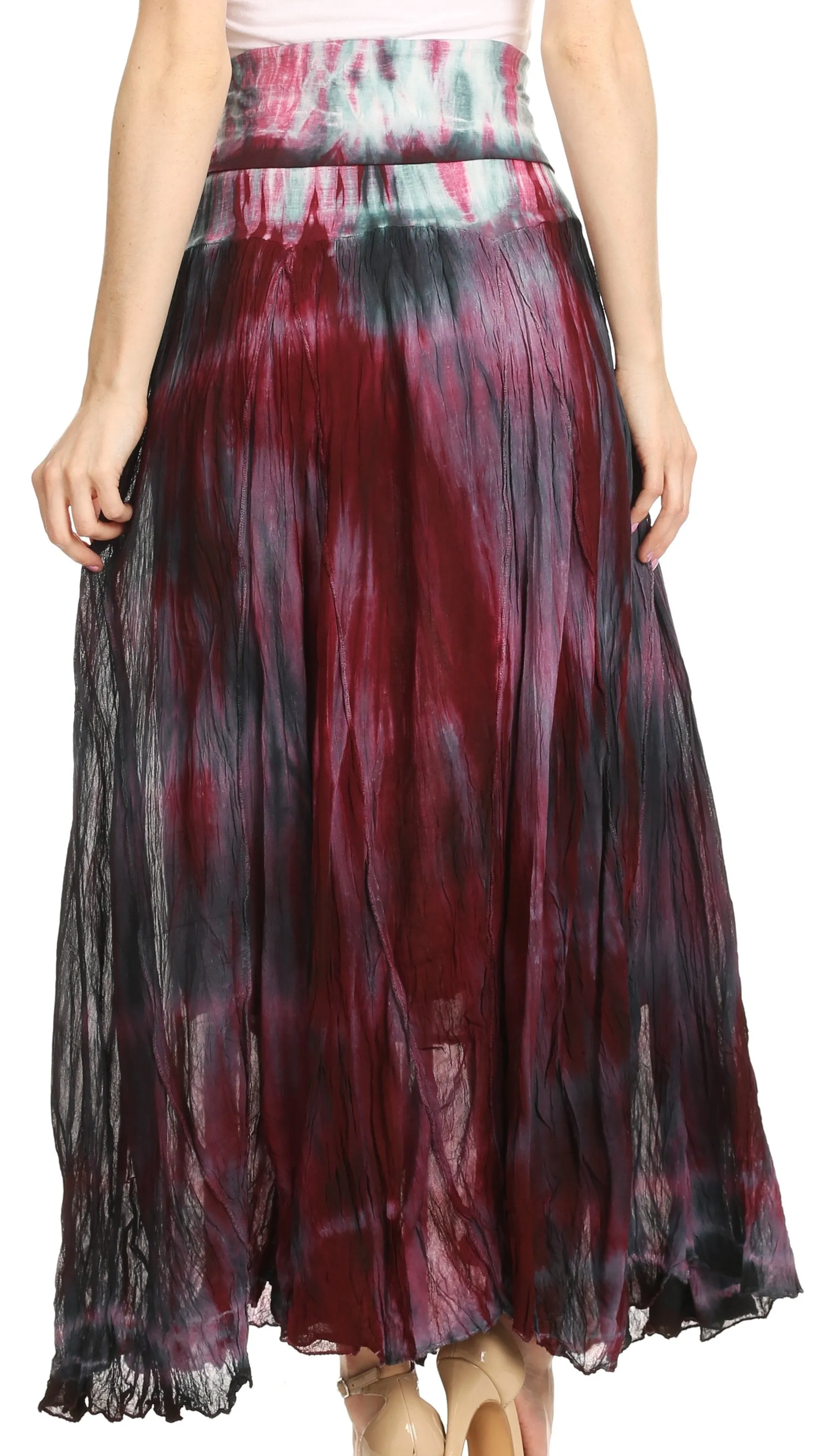 Sakkas Laila Boho Foldover Waistband  Maxi Skirt With Marble Ombre Dye