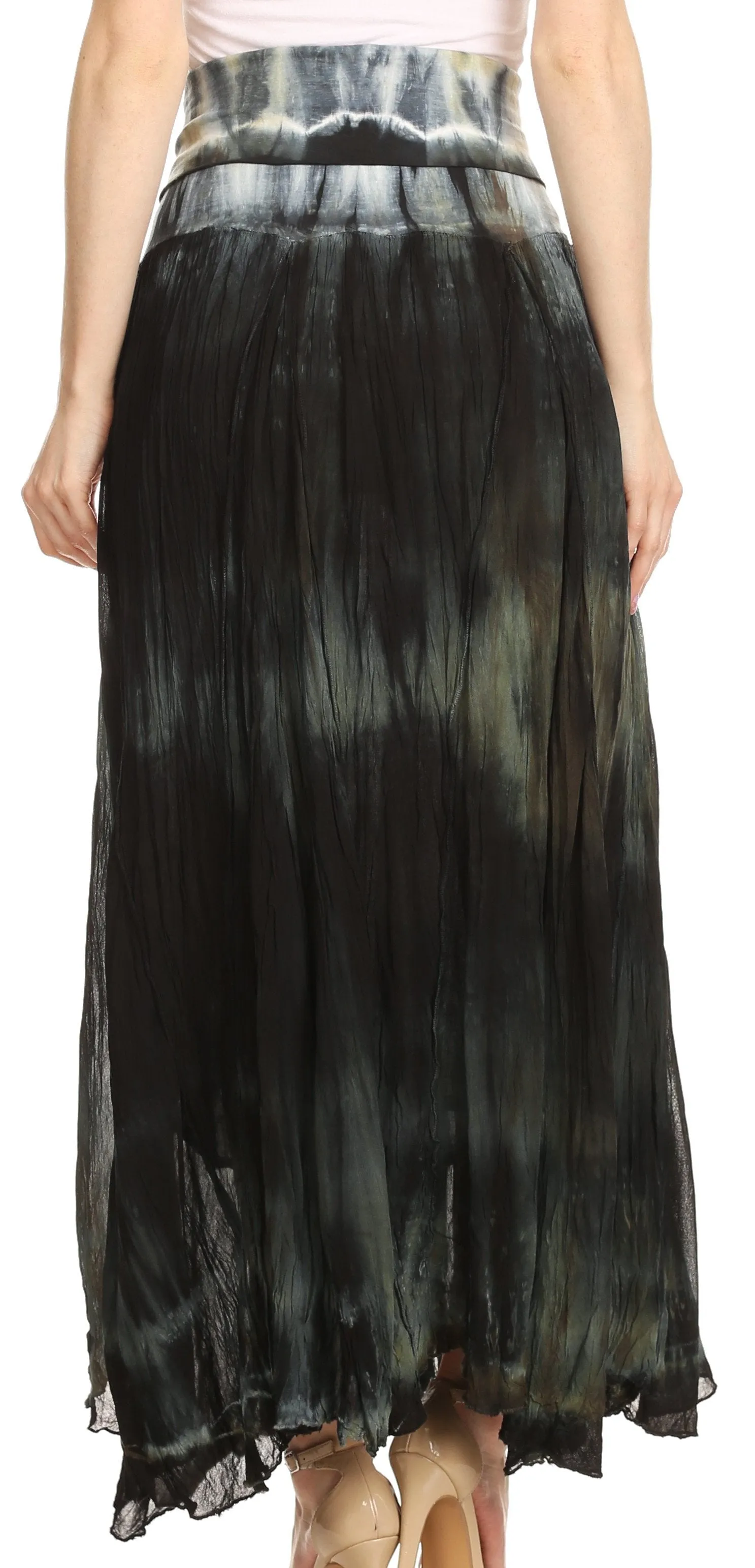 Sakkas Laila Boho Foldover Waistband  Maxi Skirt With Marble Ombre Dye