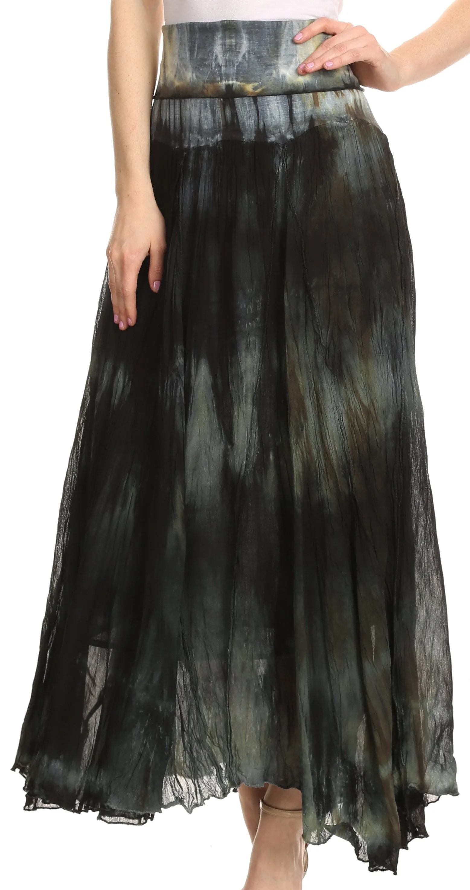 Sakkas Laila Boho Foldover Waistband  Maxi Skirt With Marble Ombre Dye