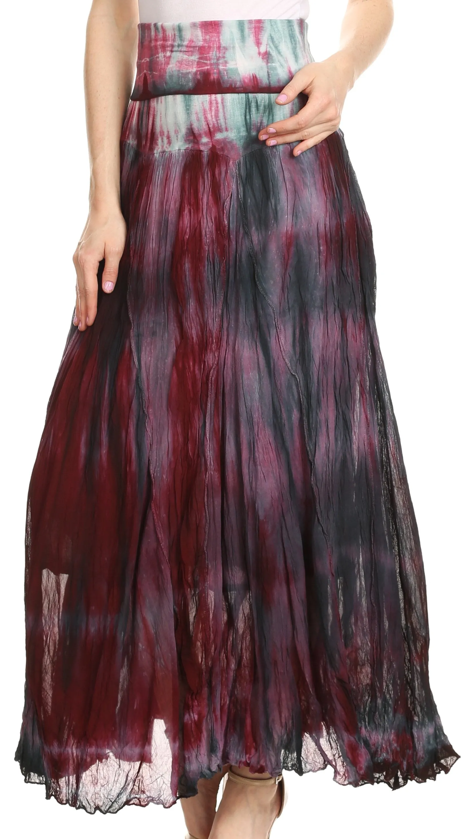 Sakkas Laila Boho Foldover Waistband  Maxi Skirt With Marble Ombre Dye