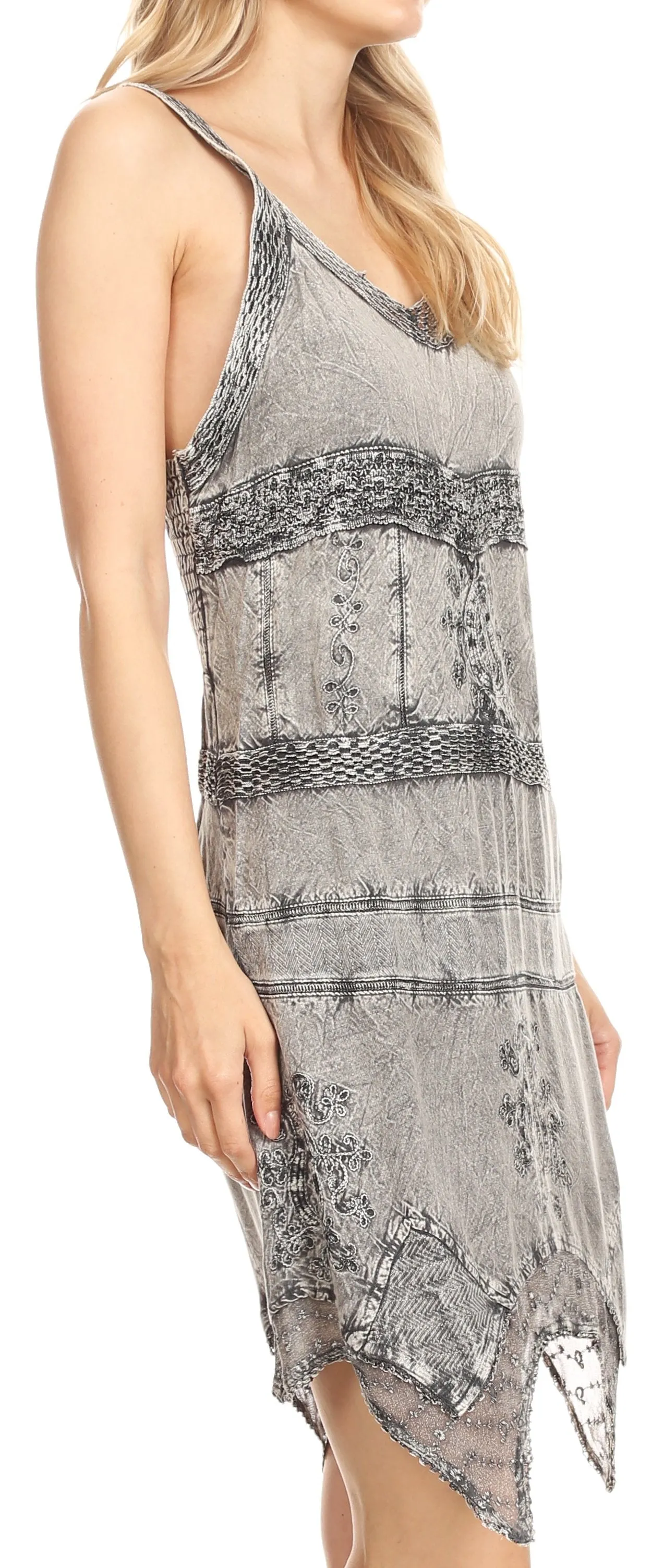 Sakkas Sonia Womens Sleeveless Bohemian Summer Casual Short Dress Stonewashed