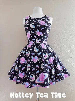 Saturn's wish black skater dress [made to order]