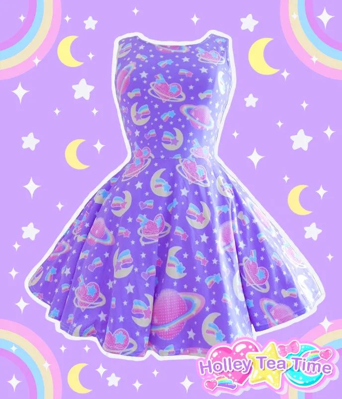 Saturn's Wish Purple Skater Dress [Made To Order]