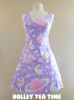 Saturn's wish purple sleeveless skater dress [made to order]