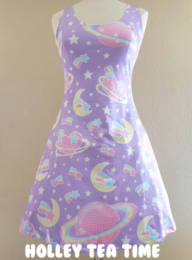 Saturn's wish purple sleeveless skater dress [made to order]