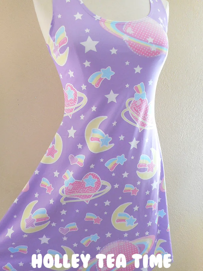 Saturn's wish purple sleeveless skater dress [made to order]