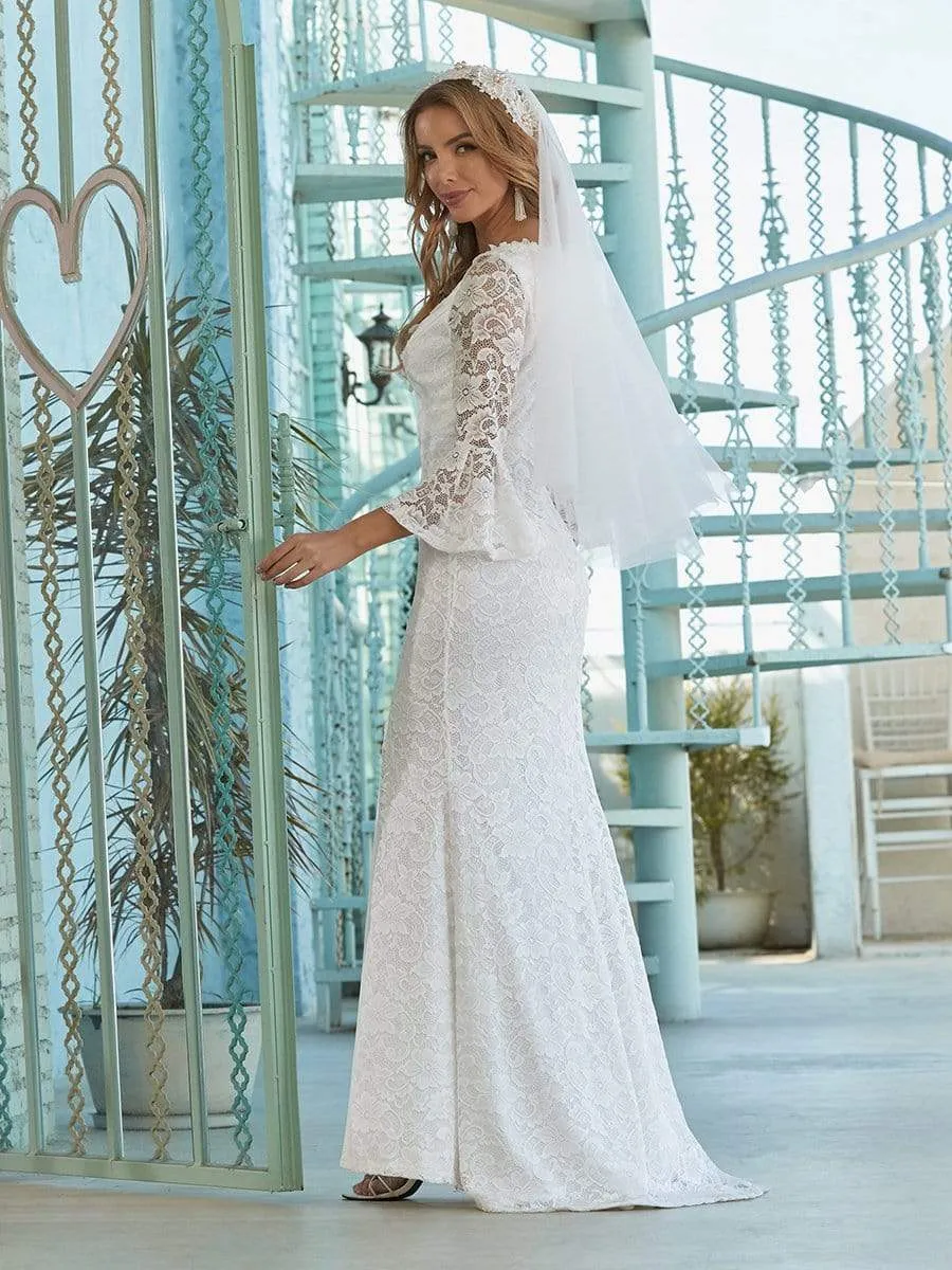 Sexy Maxi Mermaid Lace Elopement Wedding Dress with High Split