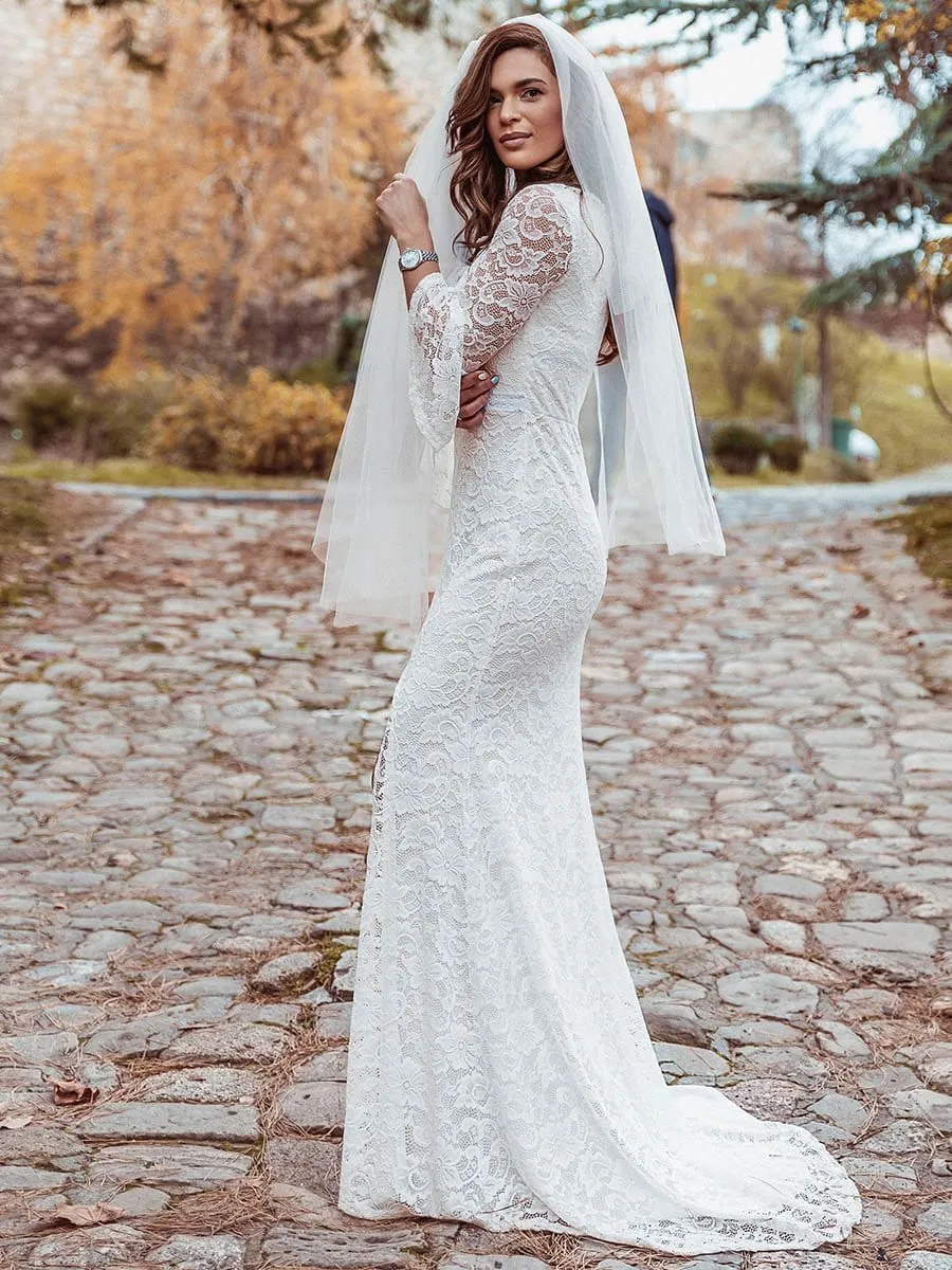 Sexy Maxi Mermaid Lace Elopement Wedding Dress with High Split