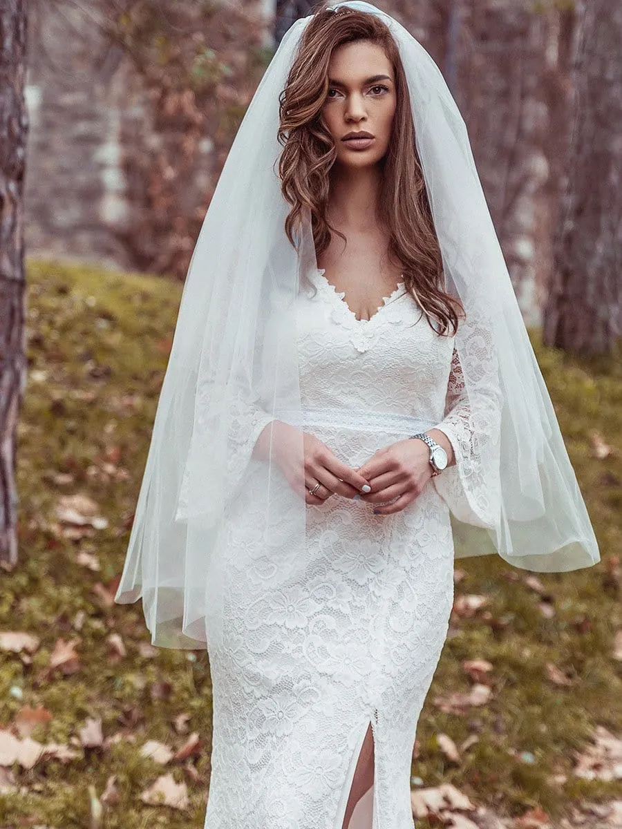 Sexy Maxi Mermaid Lace Elopement Wedding Dress with High Split