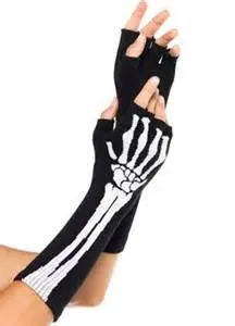 Skeleton Fingerless Gloves in Black & White