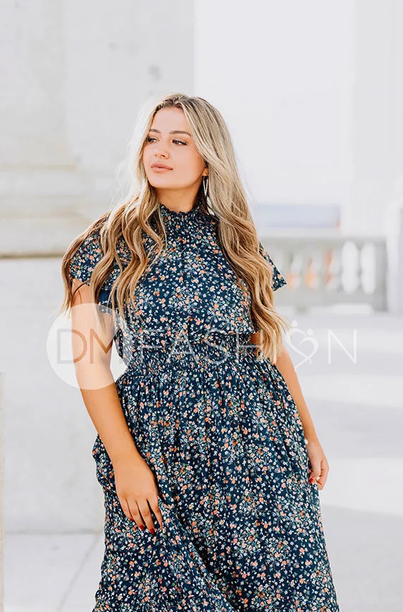 Skyler Navy Blossoms Smocked Maxi Dress – Maternity Friendly - DM Exclusive - Restocked