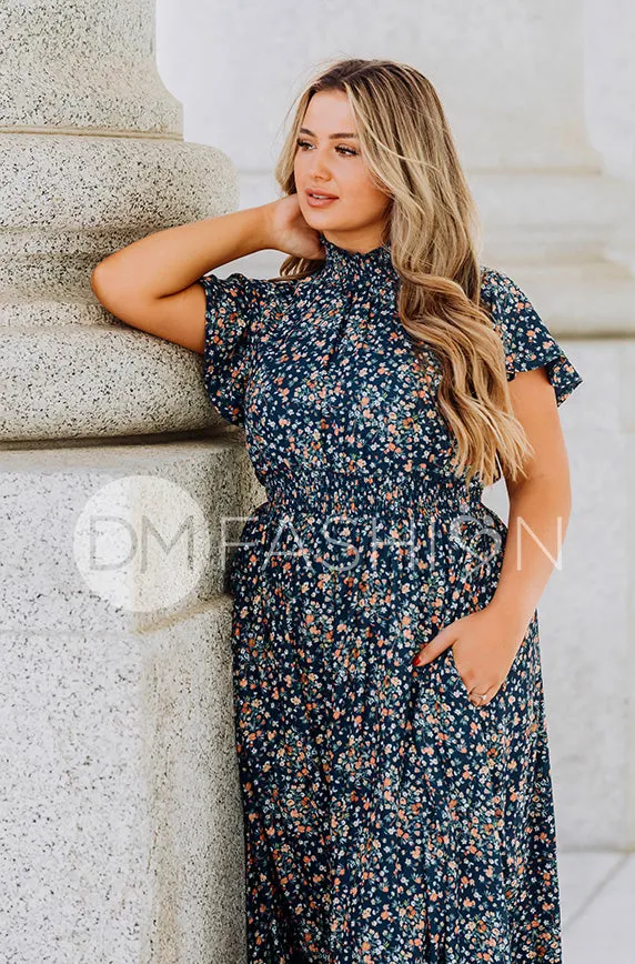 Skyler Navy Blossoms Smocked Maxi Dress – Maternity Friendly - DM Exclusive - Restocked