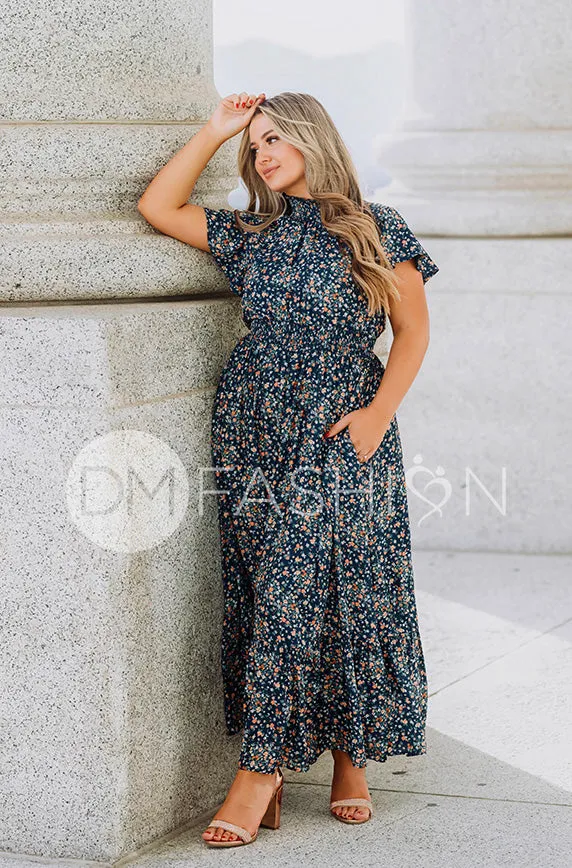 Skyler Navy Blossoms Smocked Maxi Dress – Maternity Friendly - DM Exclusive - Restocked