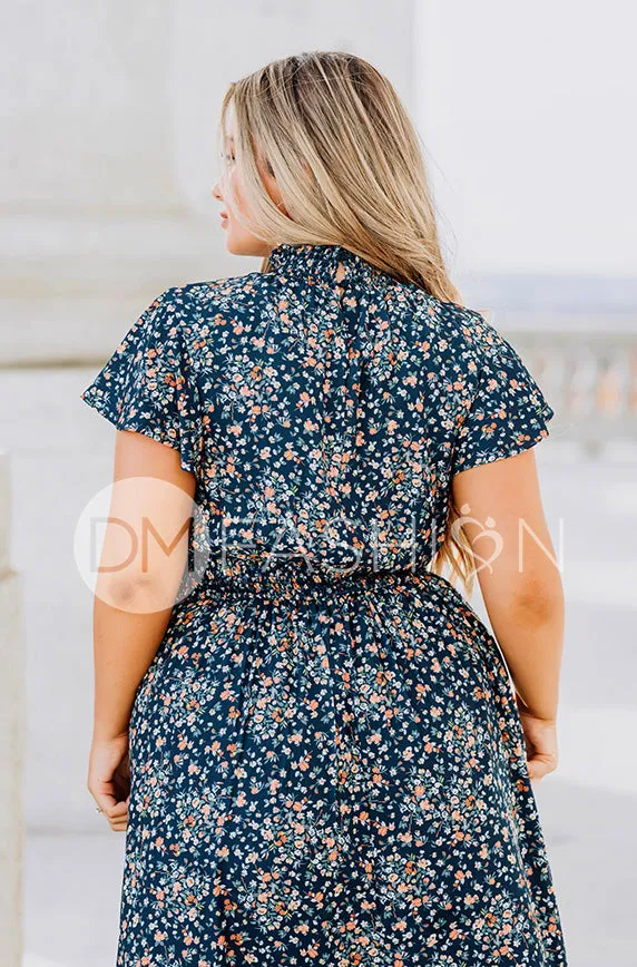 Skyler Navy Blossoms Smocked Maxi Dress – Maternity Friendly - DM Exclusive - Restocked