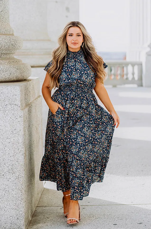 Skyler Navy Blossoms Smocked Maxi Dress – Maternity Friendly - DM Exclusive - Restocked