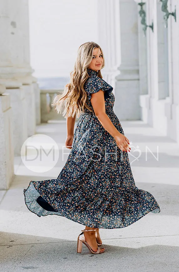 Skyler Navy Blossoms Smocked Maxi Dress – Maternity Friendly - DM Exclusive - Restocked