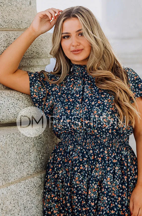 Skyler Navy Blossoms Smocked Maxi Dress – Maternity Friendly - DM Exclusive - Restocked