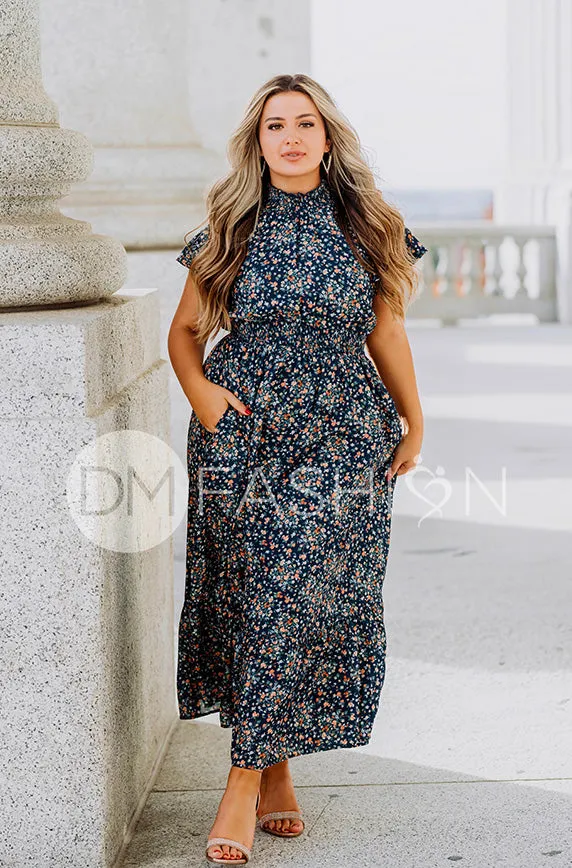 Skyler Navy Blossoms Smocked Maxi Dress – Maternity Friendly - DM Exclusive - Restocked