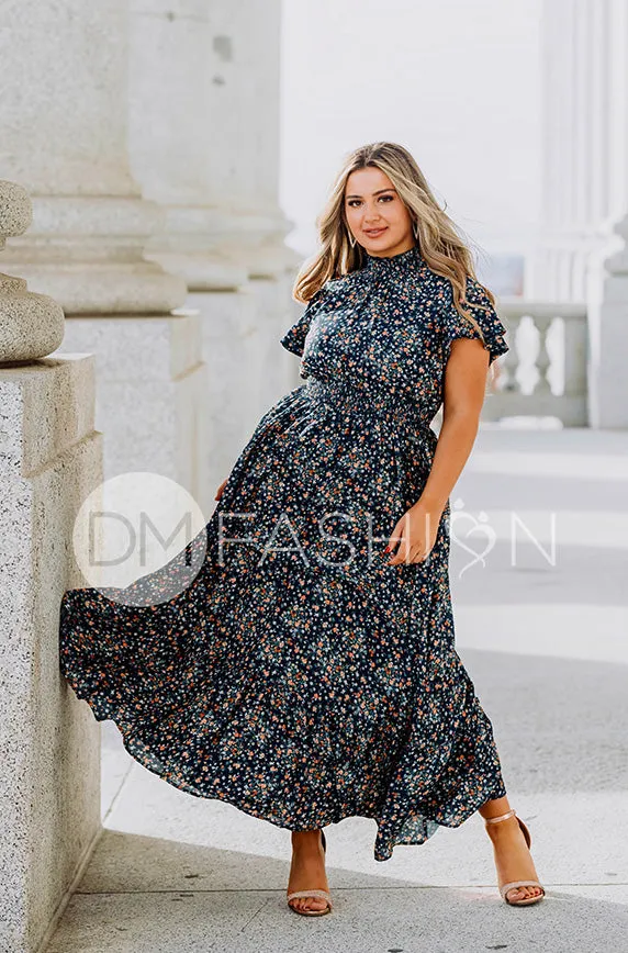 Skyler Navy Blossoms Smocked Maxi Dress – Maternity Friendly - DM Exclusive - Restocked