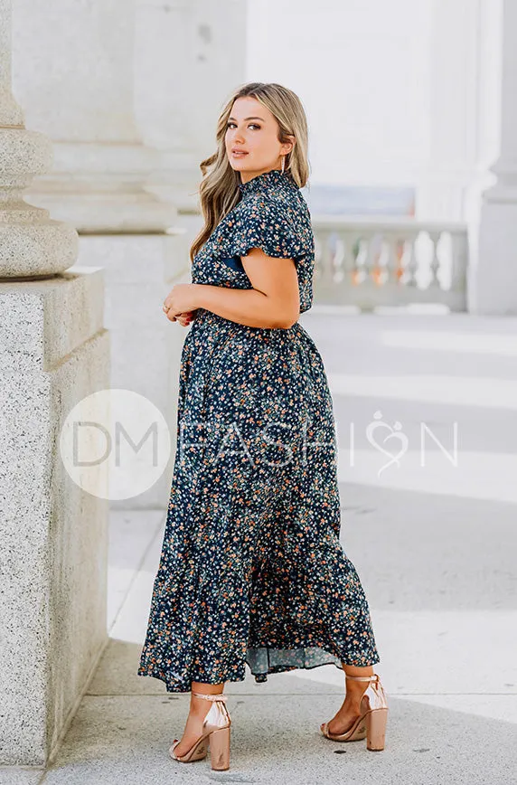 Skyler Navy Blossoms Smocked Maxi Dress – Maternity Friendly - DM Exclusive - Restocked