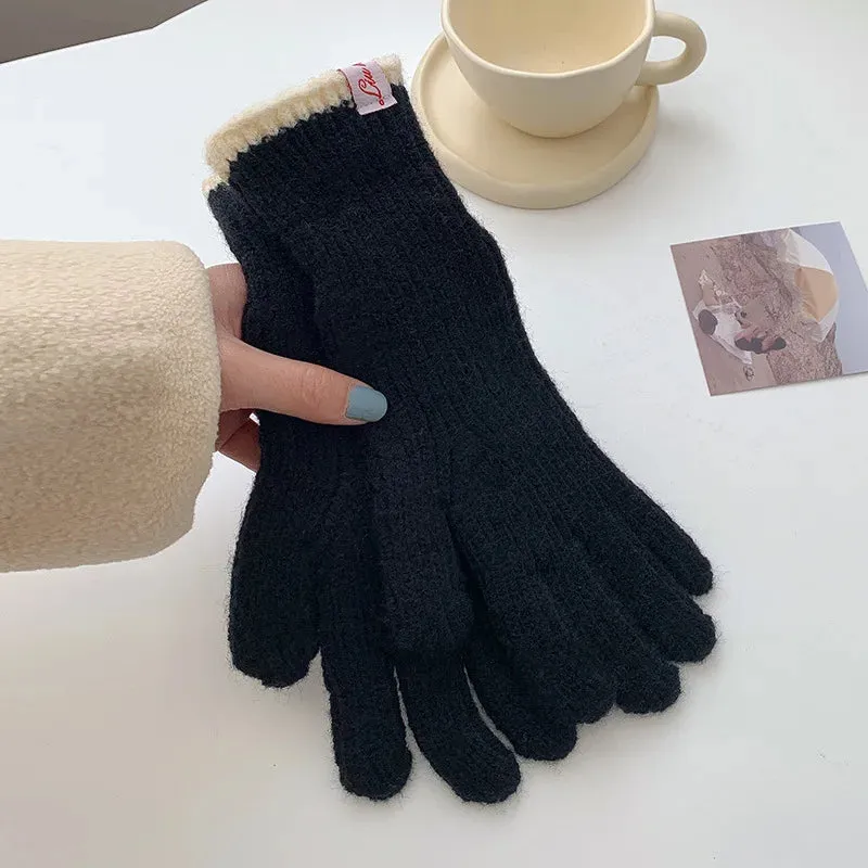 Sohiwoo Unisex Touchscreen Outdoor Winter Gloves Cute Women Fingerless Woolen Knit Thick Warm Men Riding Hiking Cold Full Finger Gloves