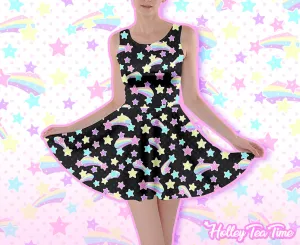 Starry Party Black Skater Dress [Made To Order]